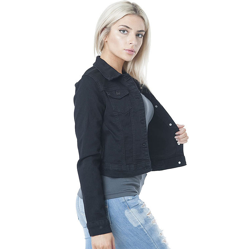 Ladies Casual Solid Color Denim Jacket Women's Clothing