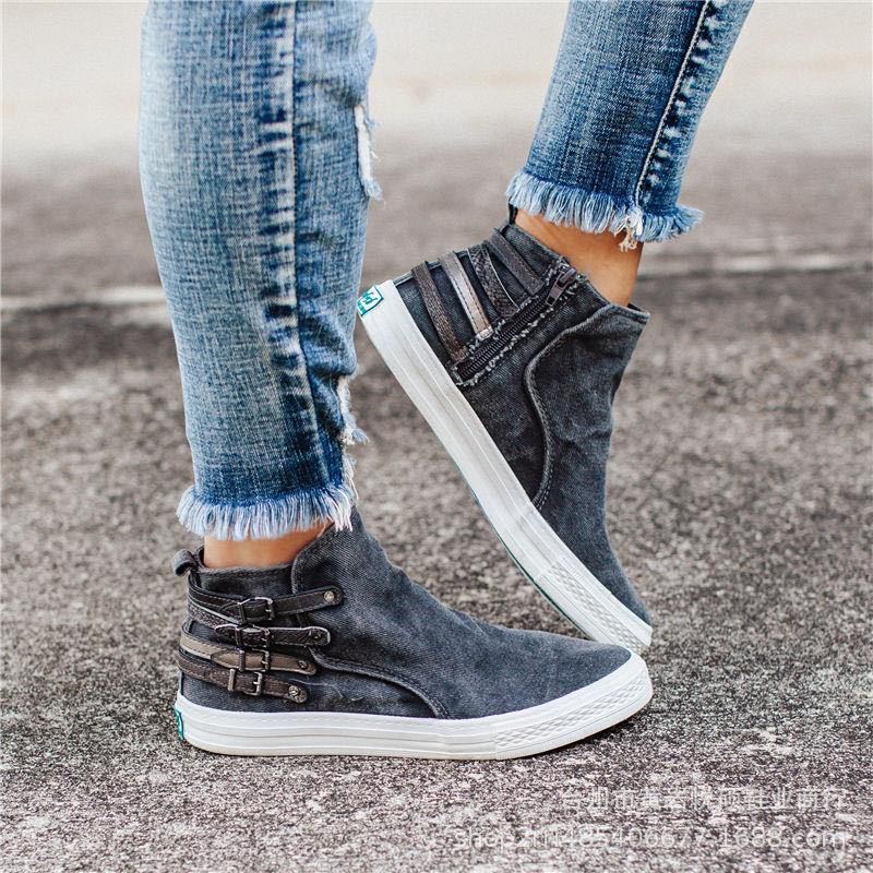 Large size belt buckle denim women's shoes