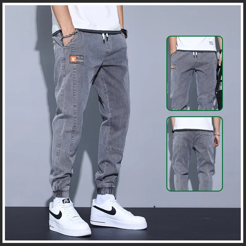 2023 New Men's Loose Harlan Strap Denim Pants Casual Versatile Fashion Baggy Jeans For Men Streetwear