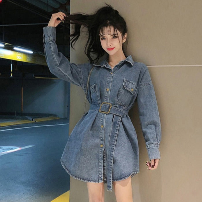 Long Sleeve Denim Dress Loose Shirt Jacket