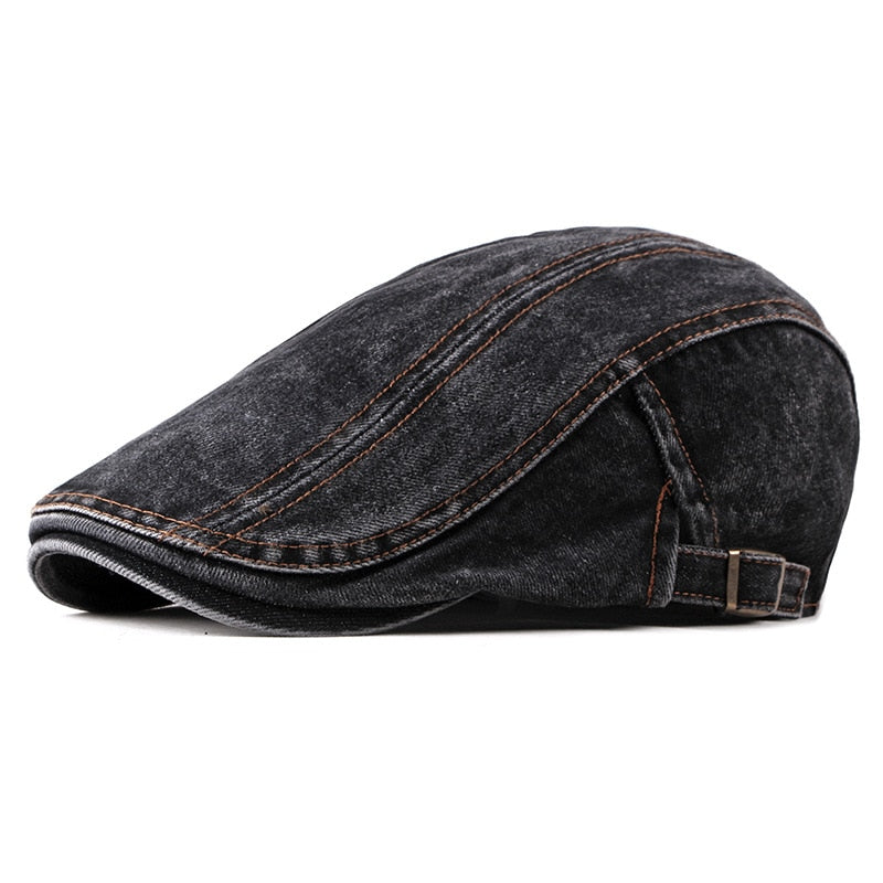 Wuaumx Casual Spring Summer Berets Hat Men Women Denim Newsboy Caps Visors Cotton Cabbie Herringbone Cap Duckbill Ivy Flat Cap