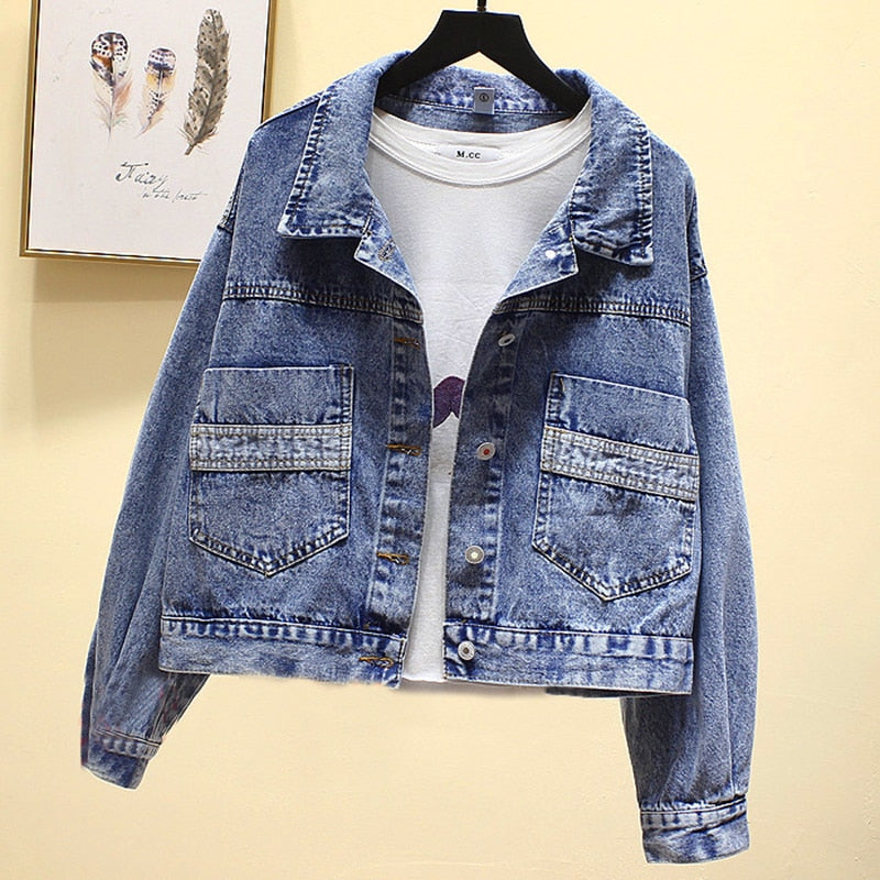 Autumn Long Sleeve Jaqueta Tops Loose Vintage Denim Jacket